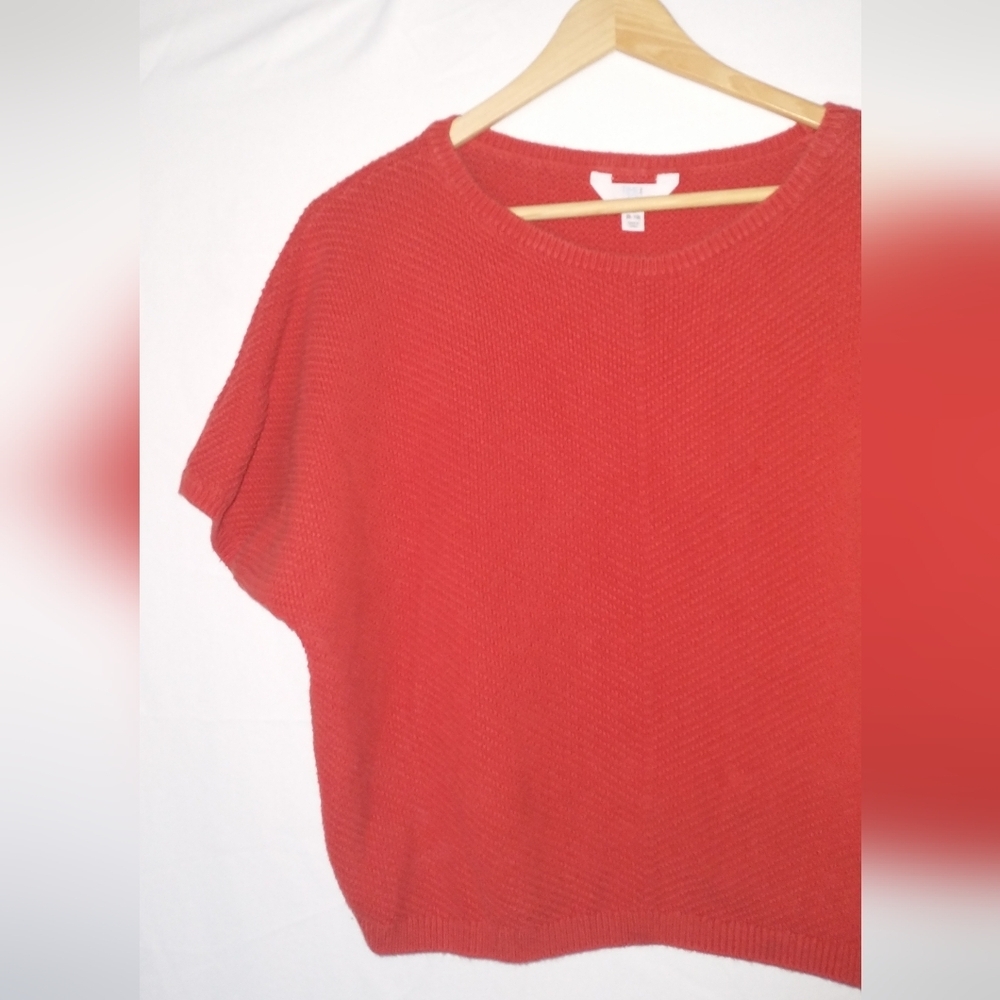 Autumn Fall Themed Oversized Knit Batwing Sweater Blouse Short Sleeve Crop M - Picture 2 of 4